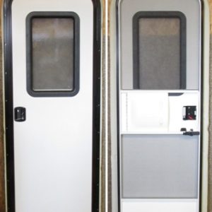 Entrance - Door - RH - 26" x 72" - 8016 White - w/Black Trim - w/Strut Prep & 10 Lbs Strut - Entry/Screen Door Updated Lock/Latch
