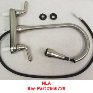 Faucet - Kitchen - 8" - Classic Handles - Gooseneck Spout - Teapot Handle - w/Pull Down Sprayer - Brushed Nickel