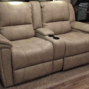 Sofa - Theater Seating - Cashmere - 68" - Zorro Style - w/Console - Grantland Doeskin - w/T700 Chocolate Topstitch - Import