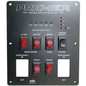 Monitor Panel - Convenience Center - 5 Tank - 5 Switches - 2 Cutouts - w/4 K101 Pigtails - w/5 & 3 Amp Fuse & Holder - w/Premier Logo - Black