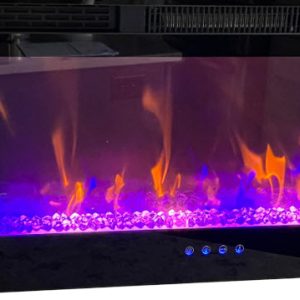 Fireplace - 30" - Electric - Flush Mount - Touch Screen - w/Remote Control - 3 Color LED - w/Crystals - Black